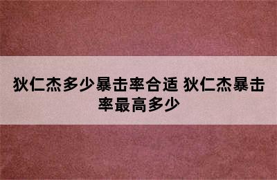 狄仁杰多少暴击率合适 狄仁杰暴击率最高多少